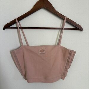 Adidas Tan Ribbed Crop Top Cropped Tank Athletic Glitter Logo Size S